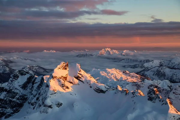 Vue Aérienne Magnifique Paysage Canadien Pendant Coucher Soleil Hivernal Porté — Photo