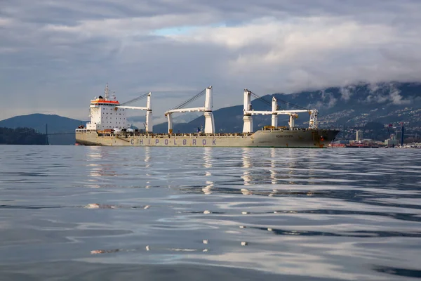 Vancouver Canadá Diciembre 2018 Gran Buque Carga Puerto Durante Una — Foto de Stock