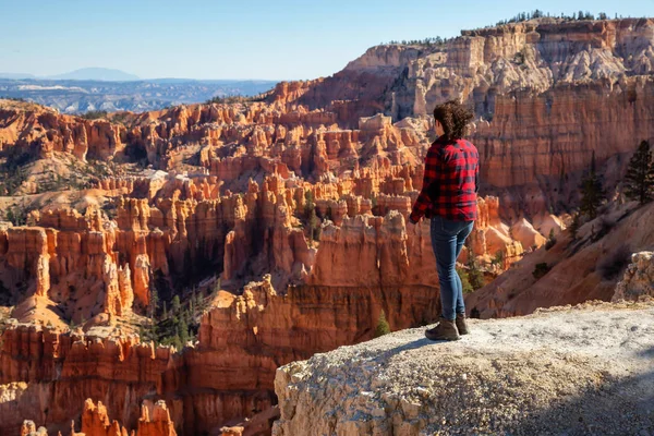 Woman Enjoying Beautiful View American Landscape Sunny Day Taken Bryce Stock Picture