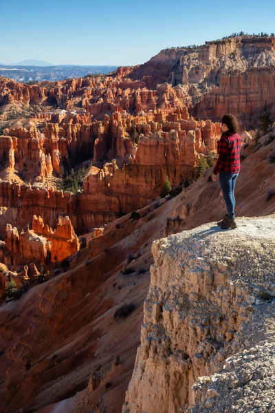 Woman Enjoying Beautiful View American Landscape Sunny Day Taken Bryce Royalty Free Stock Photos