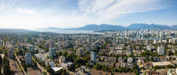 Panorama Flygfoto Över Modern Stad Solig Sommardag Tagit Vancouver Kanada — Stockfoto