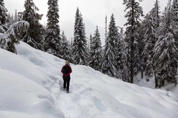 Schneeschuhwandern Schnee Einem Weißen Wintertag Auf Einer Wanderung Den Alexander — Stockfoto