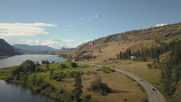 Aerial View Scenic Road Surrounded Beautiful Canadian Landscape Vibrant Sunny — Stock Video