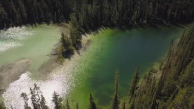 Vahşi doğada renkli bir Buzul Gölü havadan görünümü. Alınan Banff, Alberta, Kanada.