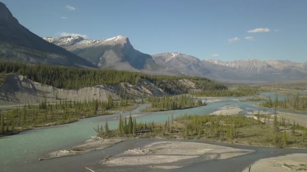 加拿大落基山脉景观在阳光明媚的夏季的鸟瞰图 拍摄于加拿大艾伯塔省 — 图库视频影像