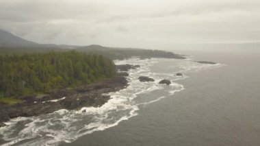 Güzel hava deniz manzarası görünümü bir canlı yaz günü sırasında Pasifik Okyanusu kıyısında. Kuzey Vancouver Adası, British Columbia, Kanada alınan.