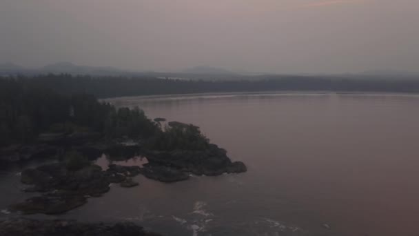 Widok Lotu Ptaka Piękne Wybrzeże Pokryte Mgłą Oceanie Spokojnym Podczas — Wideo stockowe
