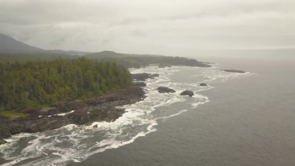 Mooie Luchtfoto Zeegezicht Uitzicht Stille Oceaan Kust Tijdens Een Levendige — Stockvideo