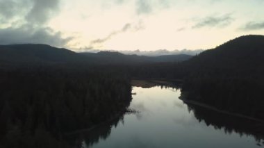 Hava bulutlu yaz gün doğumu sırasında Pasifik Okyanusu kıyısında güzel bir plaj manzarası. Alınan San Josef Bay, Kuzey Vancouver Adası, British Columbia, Kanada.