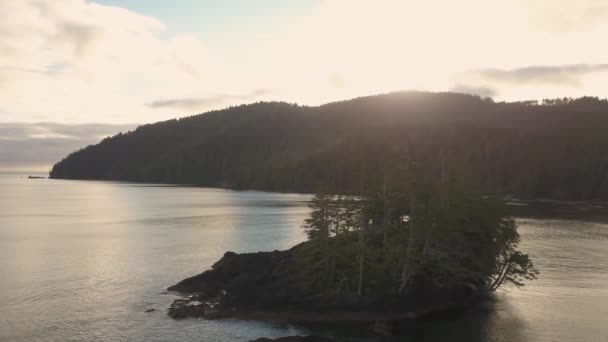 Luftaufnahme Eines Schönen Strandes Der Pazifikküste Während Eines Bewölkten Sommersonnenaufgangs — Stockvideo