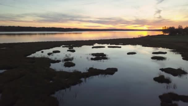 コカニュ川沿いの美しい夕日の航空写真 カナダ ニューブランズウィック州で撮影 — ストック動画