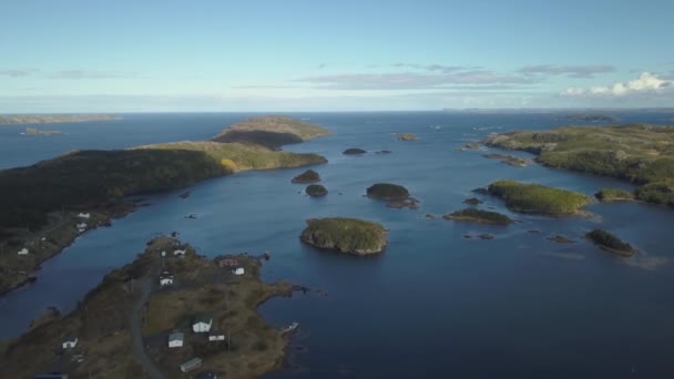 Aerial View Small Town Rocky Atlantic Ocean Coast Cloudy Day — стокове відео