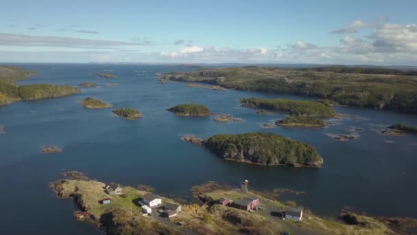 Aerial View Small Town Rocky Atlantic Ocean Coast Cloudy Day — Stock Video