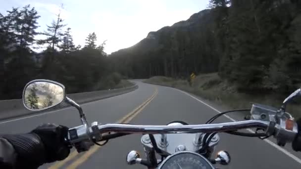 Riding Motorcycle Beautiful Scenic Road Surrounded Canadian Mountains — Stock Video