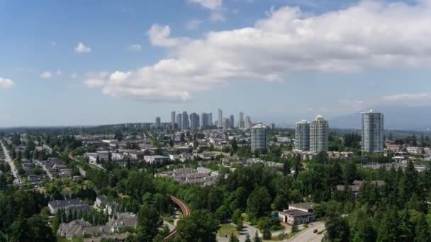 Luchtfoto Timelapse Van Metrotown Tijdens Een Bewolkte Zomerdag Genomen Burnaby — Stockvideo