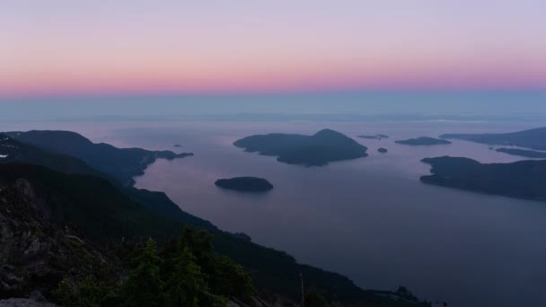 Vista Panoramica Del Howe Sound Durante Una Vivace Alba Estiva — Video Stock