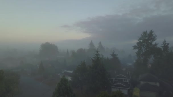 Luchtfoto Van Een Woonwijk Bedekt Met Een Laag Van Mist — Stockvideo