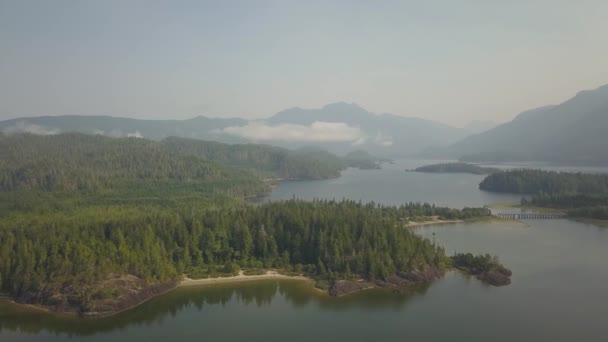 Vista Aérea Del Lago Durante Soleado Día Verano Tomado Isla — Vídeo de stock