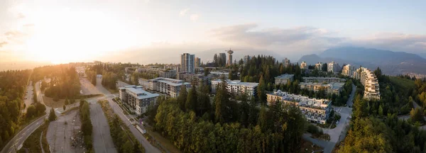 Aerial View Residential Buildings Top Burnaby Mountain Vibrant Sunset Taken — Stock Photo, Image