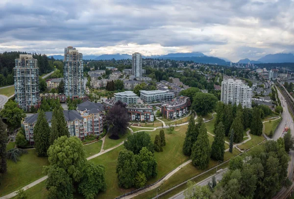 Aerial View Residential Homes Modern City Vibrant Summer Sunset Taken — Stock Photo, Image