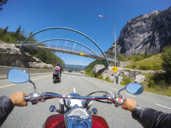 Motorradfahren Einem Sonnigen Sommertag Auf Dem Sea Sky Highway Bei — Stockfoto