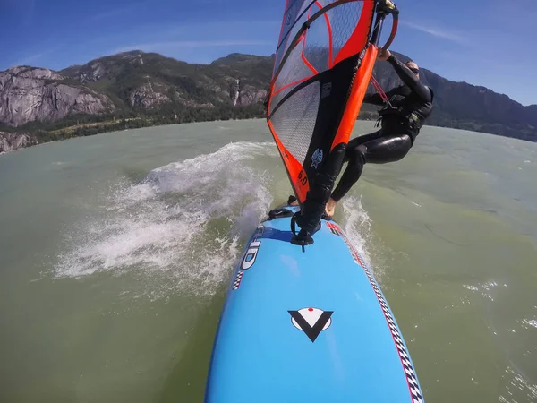 Squamish British Columbia Canada July 2017 Man Windsurfing Water Sunny — Stock Photo, Image