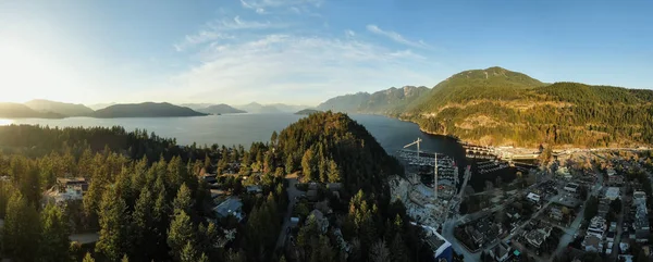 Aerial Panoramic View Horseshoe Bay Ferry Terminal Sunny Evening Sunset — Stock Photo, Image