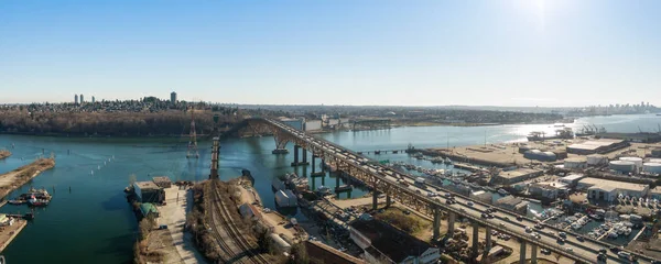 Luchtfoto Panoramisch Uitzicht Een Industriële Site Tweede Narrows Brug Tijdens — Stockfoto