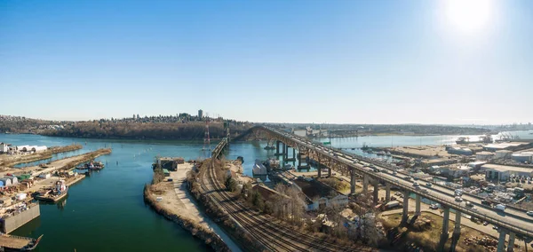 Luchtfoto Panoramisch Uitzicht Een Industriële Site Tweede Narrows Brug Tijdens — Stockfoto