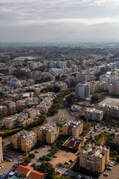 Vista Aerea Quartiere Residenziale Una Città Durante Alba Nuvolosa Soleggiata — Foto Stock