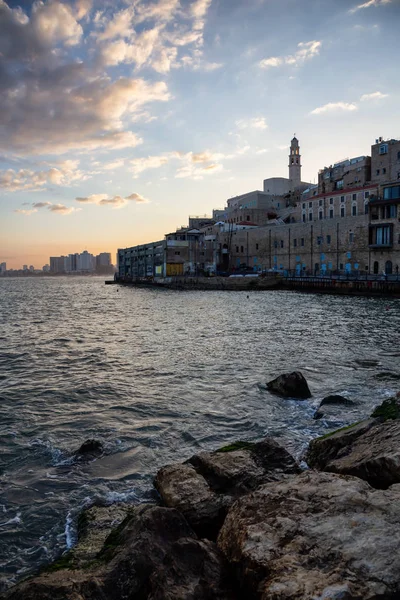 Prachtig Uitzicht Een Haven Van Jaffa Tijdens Een Kleurrijke Zonsopgang — Stockfoto