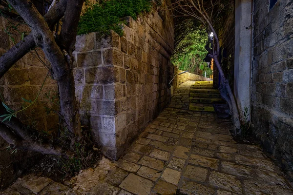 Nachtzicht Steeg Manieren Historische Oude Haven Van Jaffa Genomen Tel — Stockfoto