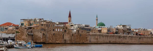 Hermosa Vista Panorámica Ciudad Vieja Akko Costa Del Mar Mediterráneo — Foto de Stock