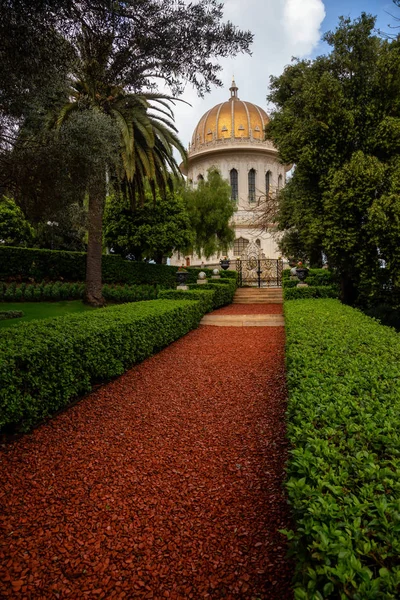 Vacker Utsikt Över Bahai Gardens Molnig Dag Taget Haifa Israel — Stockfoto