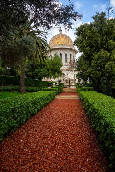 Hermosa Vista Los Jardines Bahai Durante Día Nublado Tomado Haifa — Foto de Stock