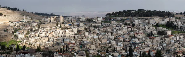 Bulutlu Bir Gün Boyunca Yerleşim Mahallehavadan Panoramik Şehir Manzarası Kudüs — Stok fotoğraf