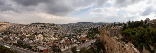 Beautiful Panoramic View Walls Jerusalem Surrounding Old City Cityscape Background — Stock Photo, Image