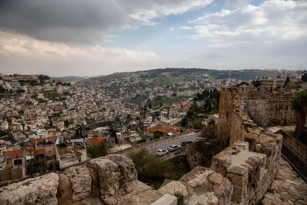 Bella Vista Sulle Mura Gerusalemme Che Circondano Città Vecchia Con — Foto Stock