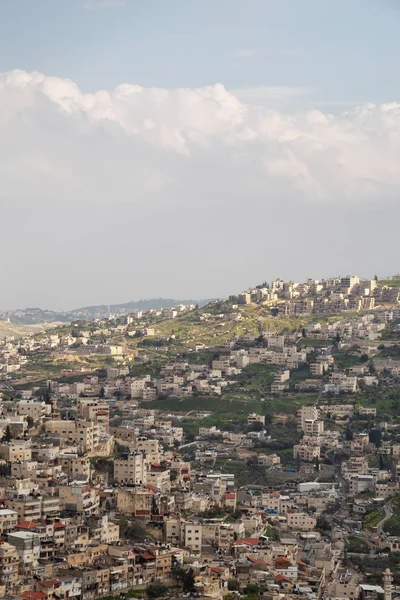 Bulutlu Bir Gün Boyunca Jabal Batin Alhawa Yerleşim Mahallenin Havadan — Stok fotoğraf