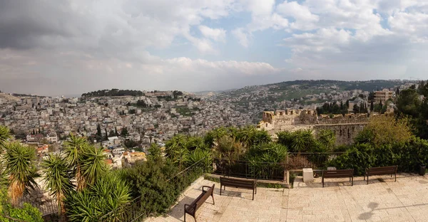 Prachtig Panoramisch Uitzicht Muren Van Jeruzalem Rond Oude Stad Met — Stockfoto