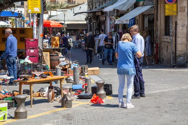 Jaffa Tel Awiw Izrael Kwietnia 2019 Ludzie Sprzedający Towar Ulicach — Zdjęcie stockowe