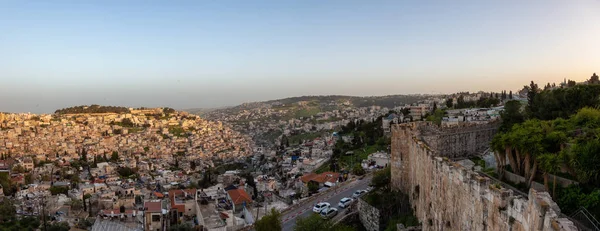 Hermosa Vista Panorámica Aérea Las Murallas Jerusalén Que Rodean Ciudad — Foto de Stock