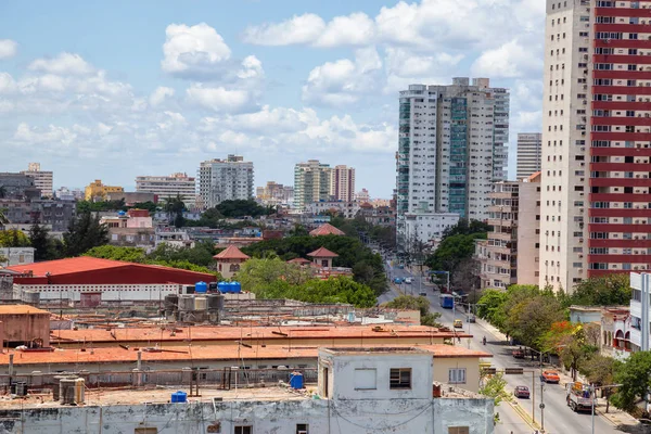 Widok Lotu Ptaka Hawany Stolicy Kuby Tętniącym Życiem Słonecznym Dniu — Zdjęcie stockowe