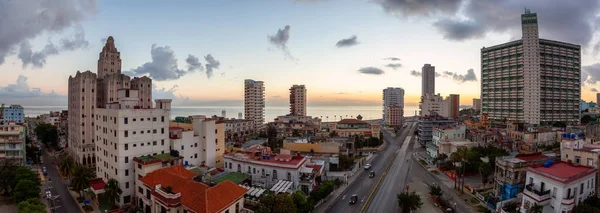 Vista Panorámica Aérea Ciudad Habana Capital Cuba Durante Colorido Amanecer — Foto de Stock