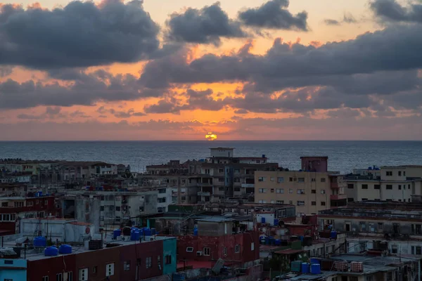 Вид Воздуха Жилой Район Гаване Столице Кубы Время Красочного Заката — стоковое фото