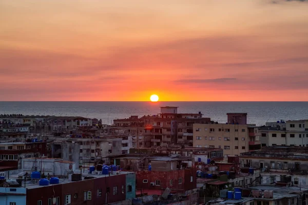 Vue Aérienne Quartier Résidentiel Havane Capitale Cuba Lors Coucher Soleil — Photo