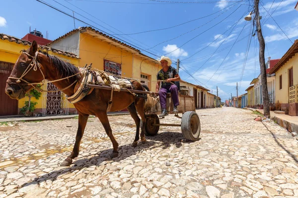 Trynidad Kuba Czerwca 2019 Horse Carriage Ulicach Małego Kubańskiego Miasta — Zdjęcie stockowe