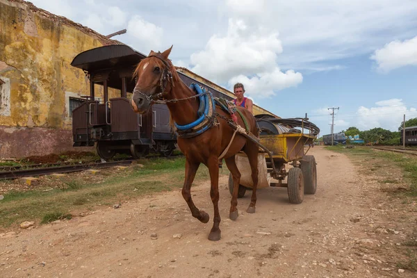 特立尼达 2019年6月8日 在阳光明媚的日子里 古巴小镇的街道上马车 — 图库照片