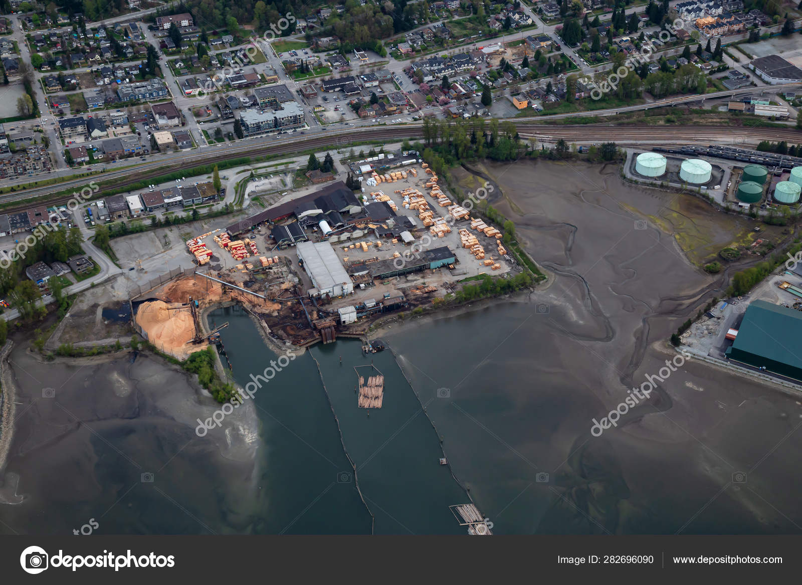 Aerial View Lumber Mill Industry Port Moody Vancouver British Columbia