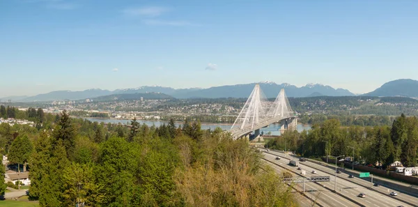 Panoramautsikt Fra Luften Trans Canada Highway Nær Port Mann Bridge – stockfoto